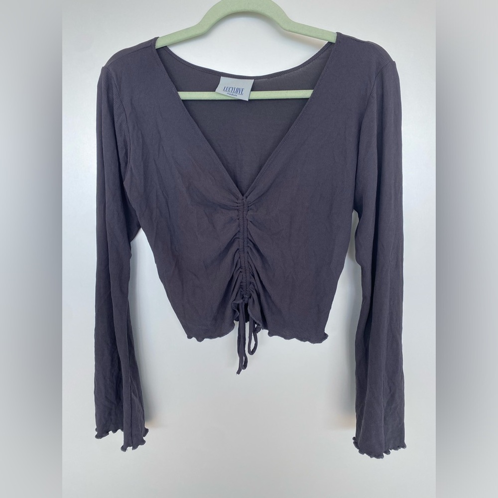 LUCYLOVE Medium crop top slate grey ruffled